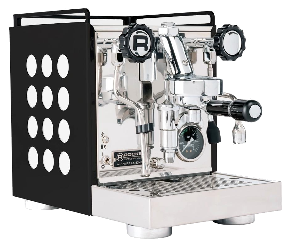 Rocket Espresso Appartamento 2.0 — Black & White (cuerpo negro, circulos blancos)