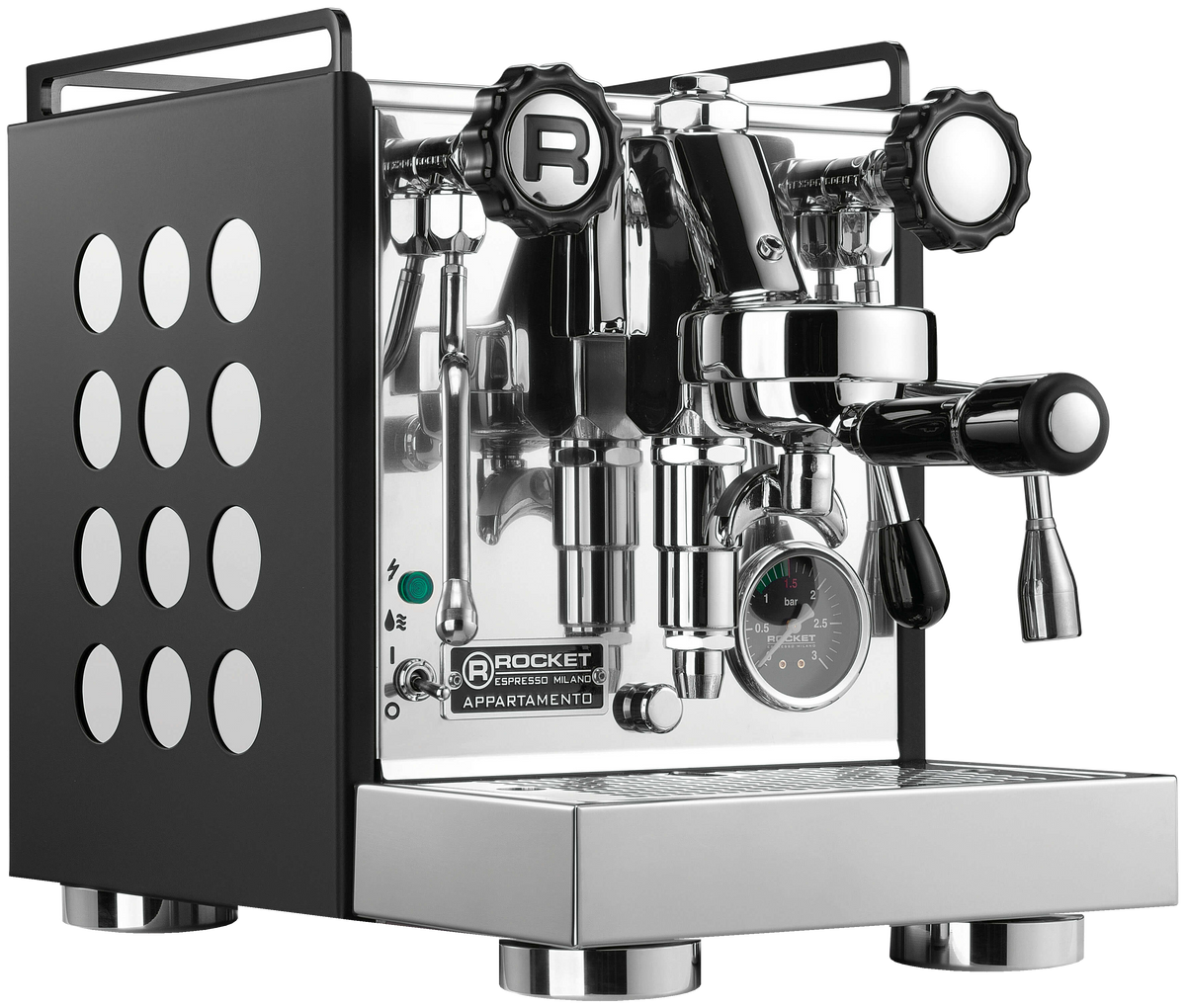 Rocket Espresso Appartamento — Black & White (Serie Nera, cuerpo negro con circulos blancos)
